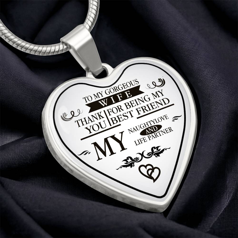 To My Gorgeous Wife And Husband Heart Necklace Luxury Silver, Gold Gift Box!