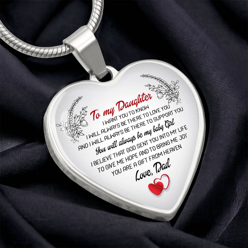 To My Daughter Gifts From Dad Heart Necklace Silver, Gold Includes Gift Box!