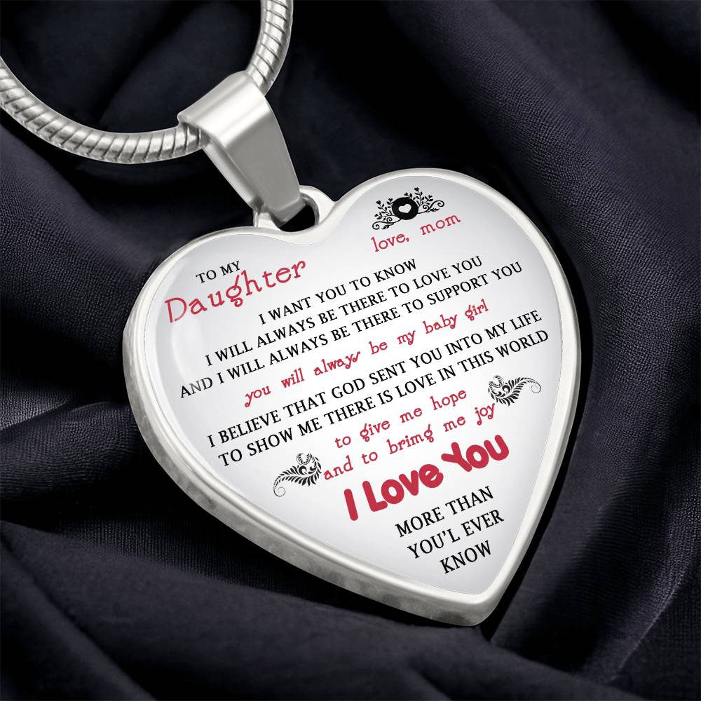 To My Daughter Gift From Mom Heart Necklace Luxury Silver Gold Includes Gift Box