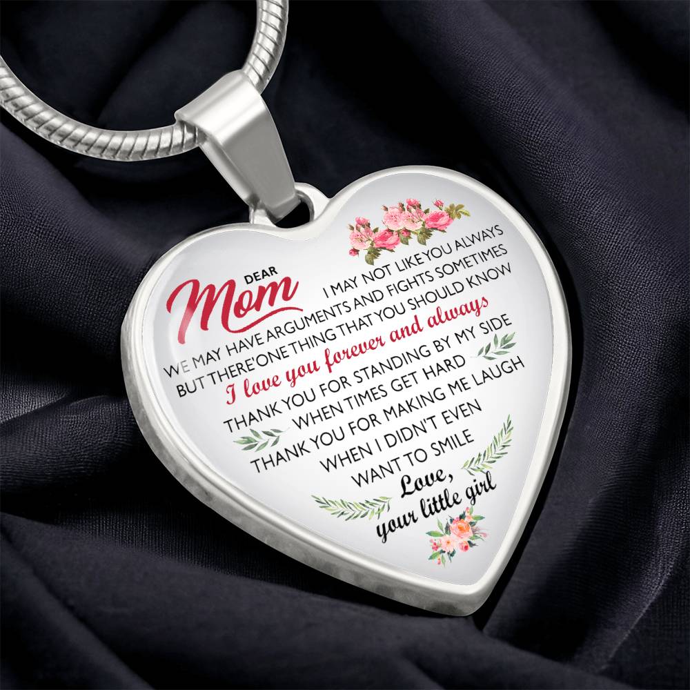 To My Mom, Dear Mom Love You Heart Necklace Luxury Silver Gold Includes Gift Box