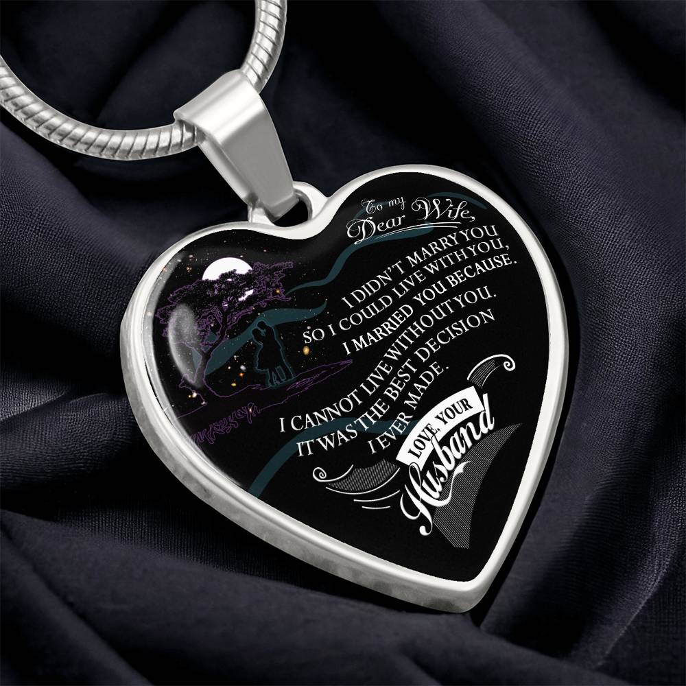 To My Dear Wife Love Your Husband  Heart Necklace Luxury Silver, Gold Gift Box!
