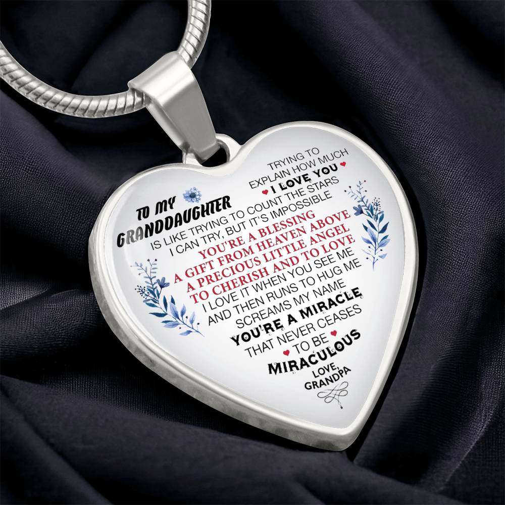 To My Granddaughter Heart Necklace Luxury Silver, Gold Includes Gift Box!