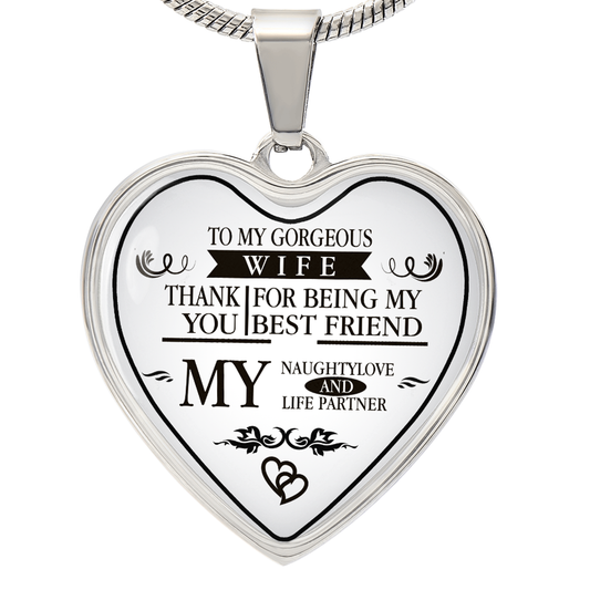To My Gorgeous Wife And Husband Heart Necklace Luxury Silver, Gold Gift Box!