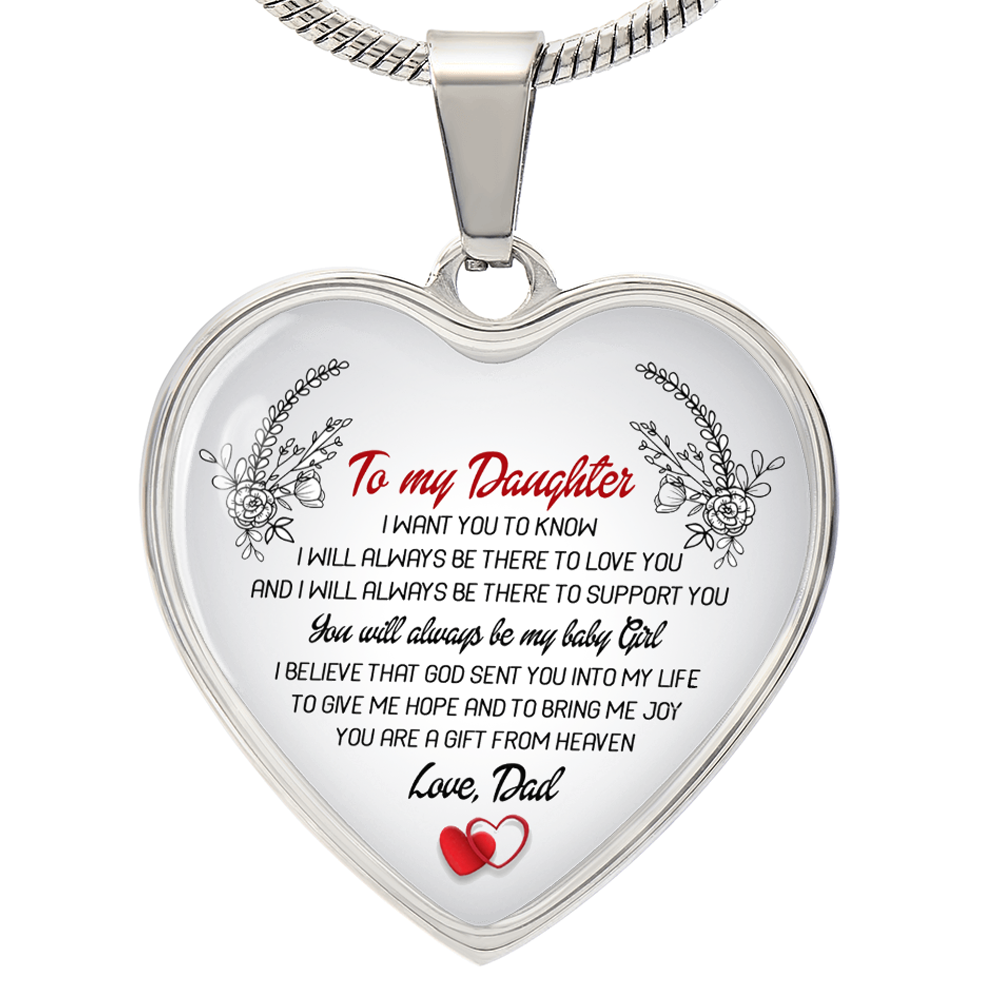 To My Daughter Gifts From Dad Heart Necklace Silver, Gold Includes Gift Box!