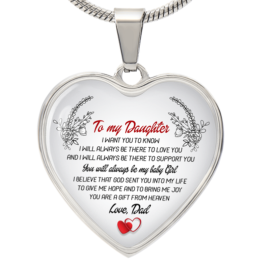 To My Daughter Gifts From Dad Heart Necklace Silver, Gold Includes Gift Box!