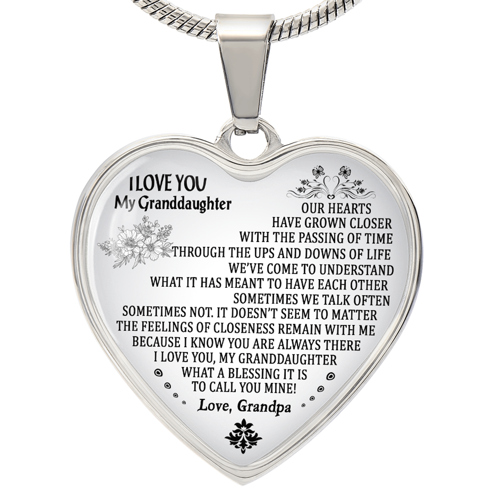 To My Granddaughter Love Grandpa Heart Necklace Silver, Gold Includes Gift Box!