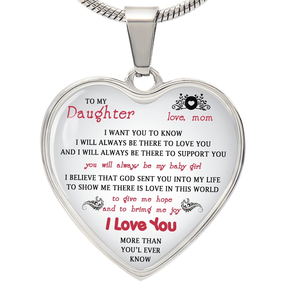 To My Daughter Gift From Mom Heart Necklace Luxury Silver Gold Includes Gift Box