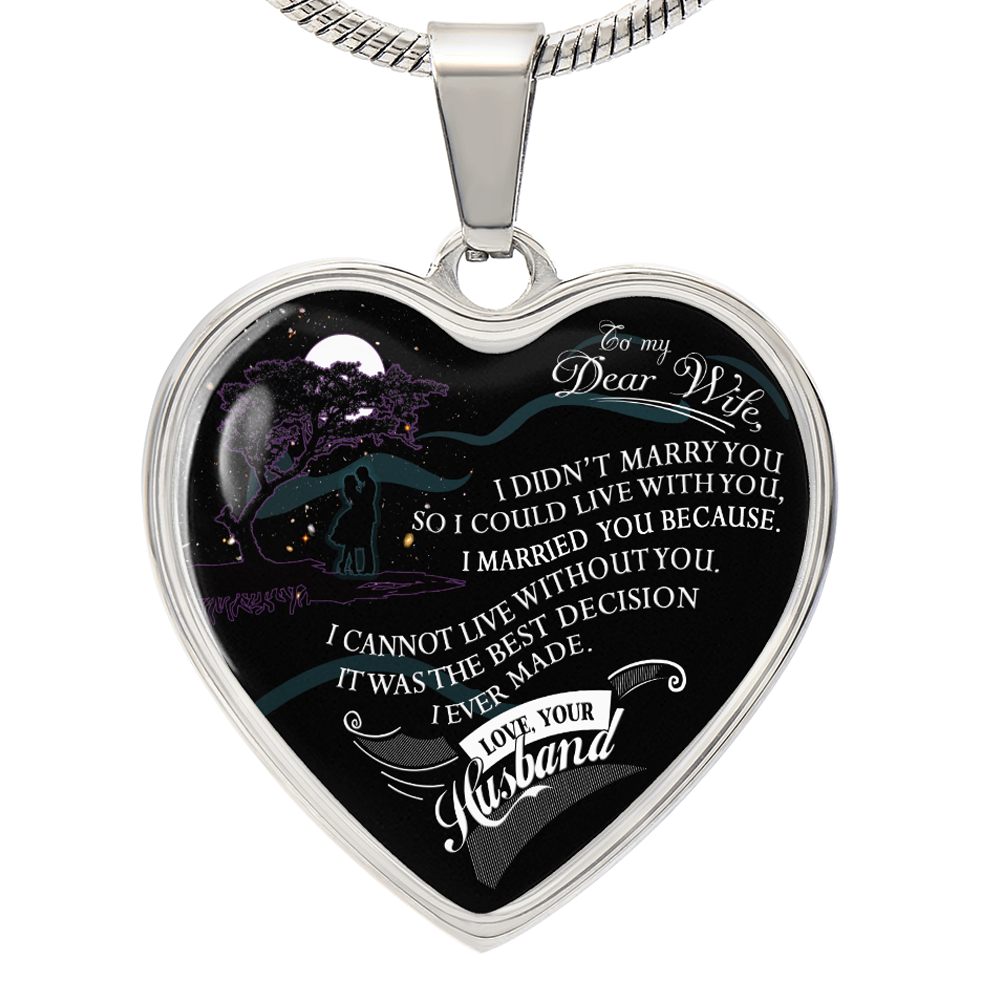 To My Dear Wife Love Your Husband  Heart Necklace Luxury Silver, Gold Gift Box!