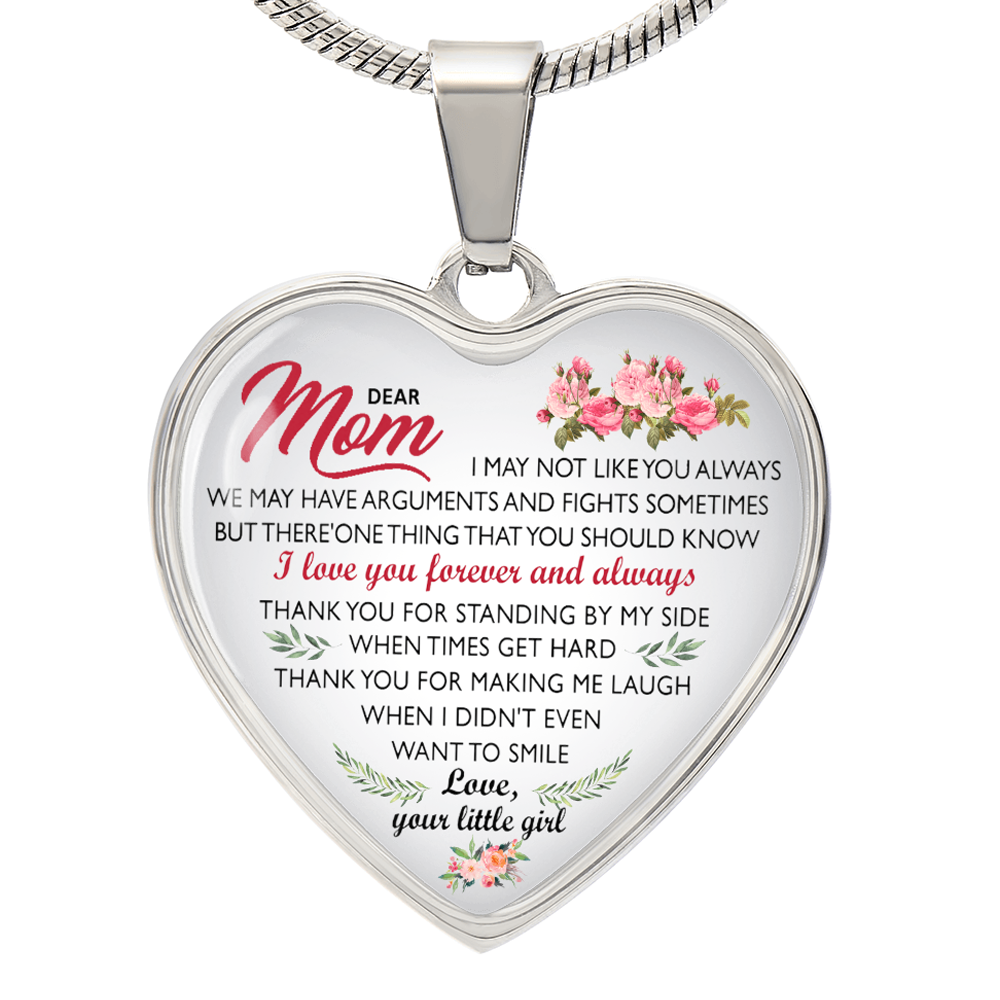 To My Mom, Dear Mom Love You Heart Necklace Luxury Silver Gold Includes Gift Box