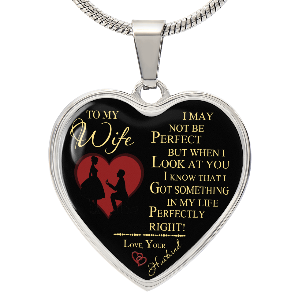 Wife And Husband - To My Wife Heart Necklace Silver, Gold Includes Gift Box!