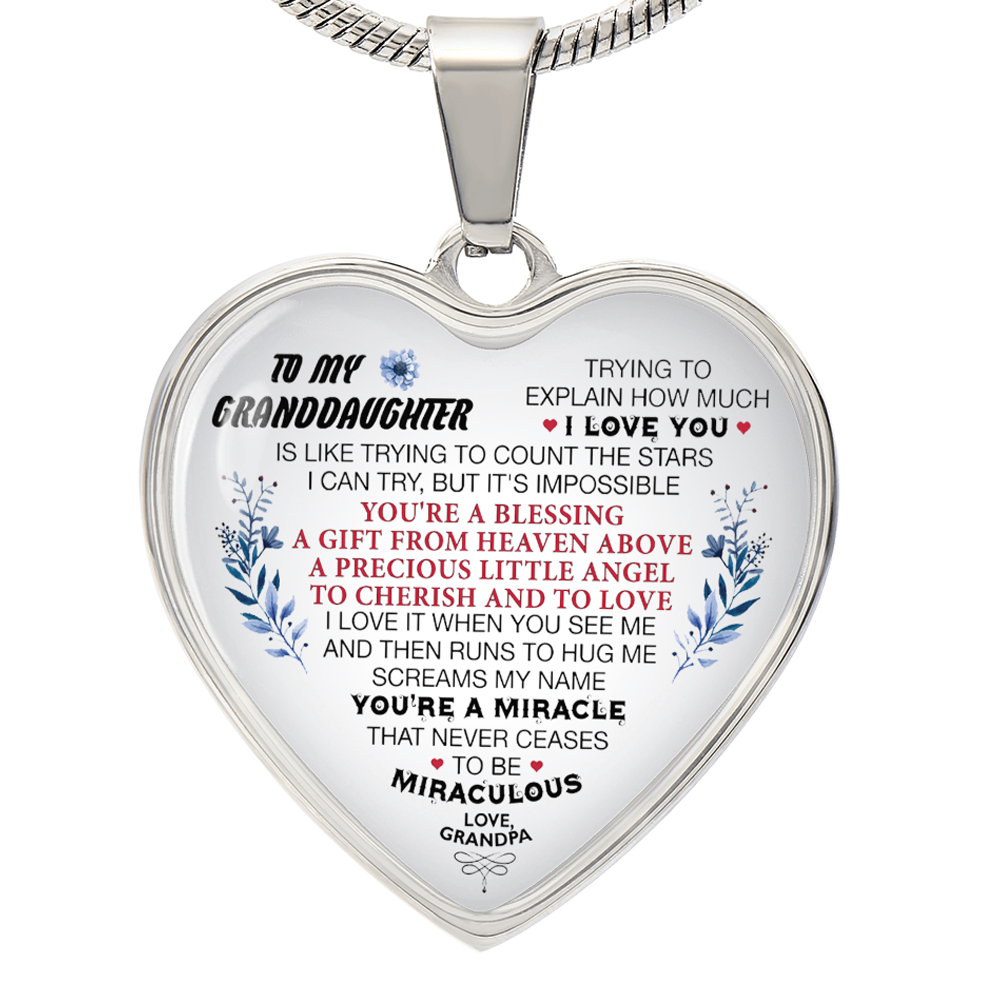 To My Granddaughter Heart Necklace Luxury Silver, Gold Includes Gift Box!