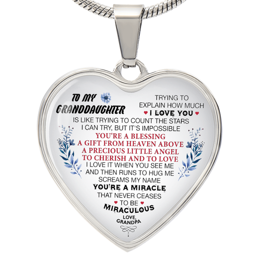 To My Granddaughter Heart Necklace Luxury Silver, Gold Includes Gift Box!