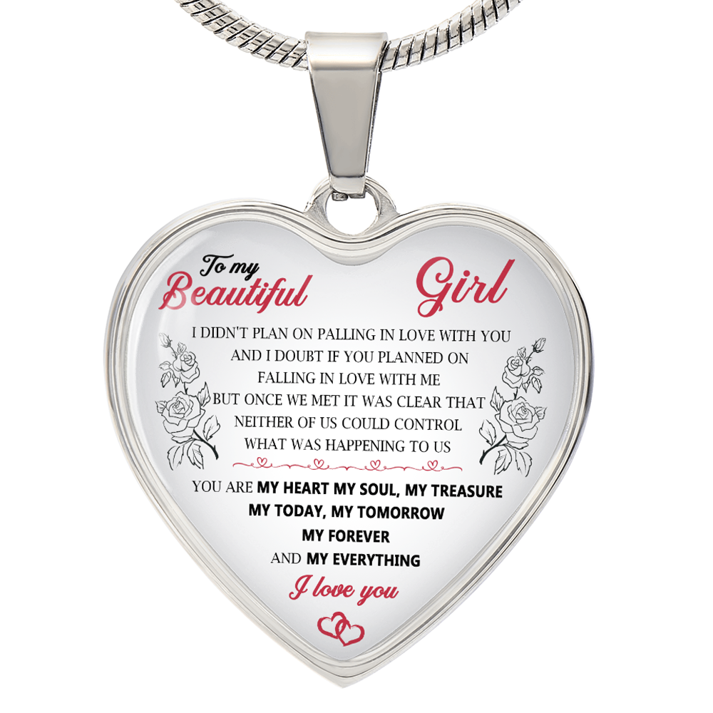 To My Beautiful Girl Pendant Heart Necklace Luxury Silver Gold Includes Gift Box
