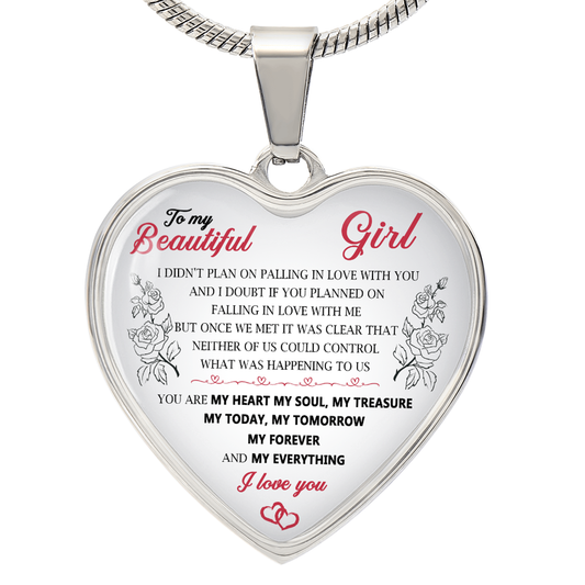 To My Beautiful Girl Pendant Heart Necklace Luxury Silver Gold Includes Gift Box