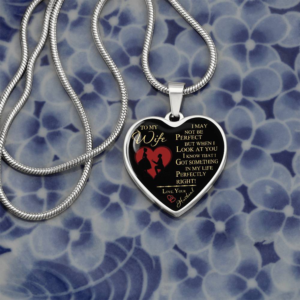 Wife And Husband - To My Wife Heart Necklace Silver, Gold Includes Gift Box!