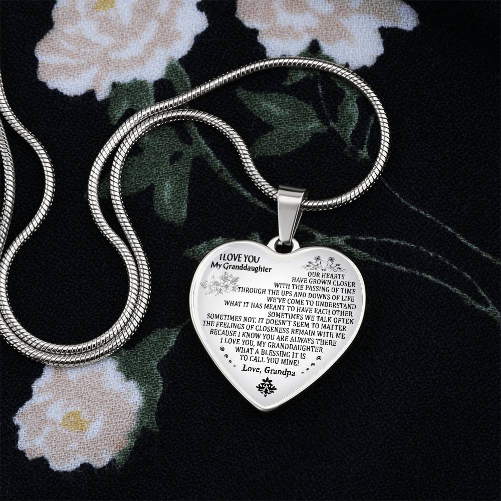 To My Granddaughter Love Grandpa Heart Necklace Silver, Gold Includes Gift Box!