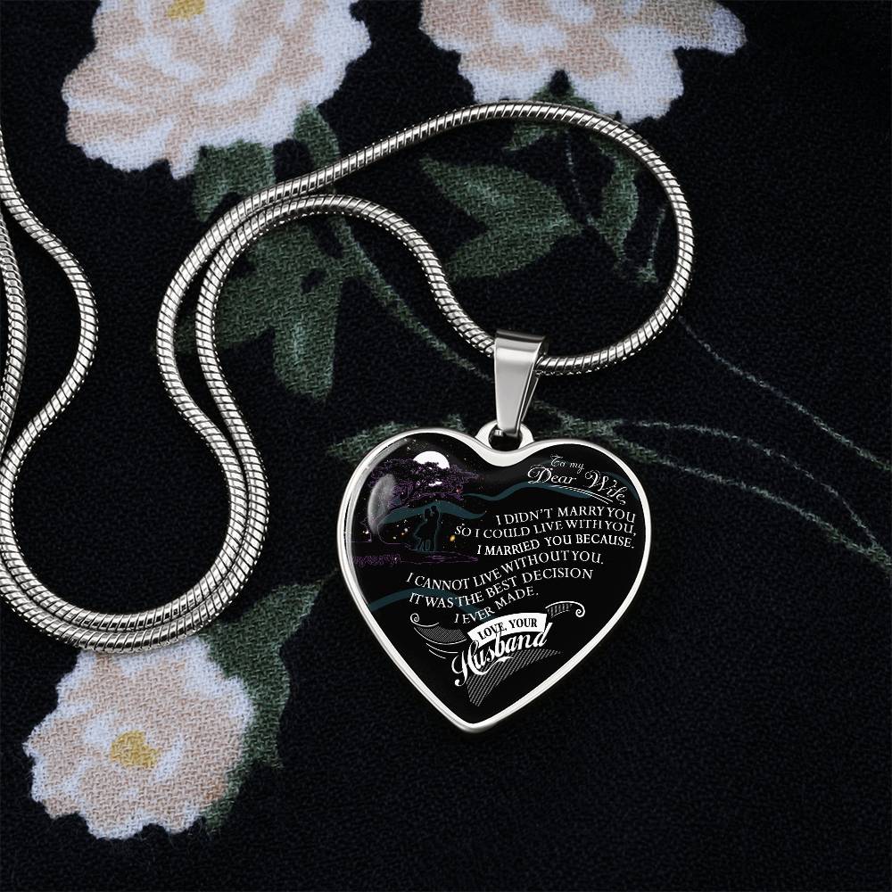 To My Dear Wife Love Your Husband  Heart Necklace Luxury Silver, Gold Gift Box!