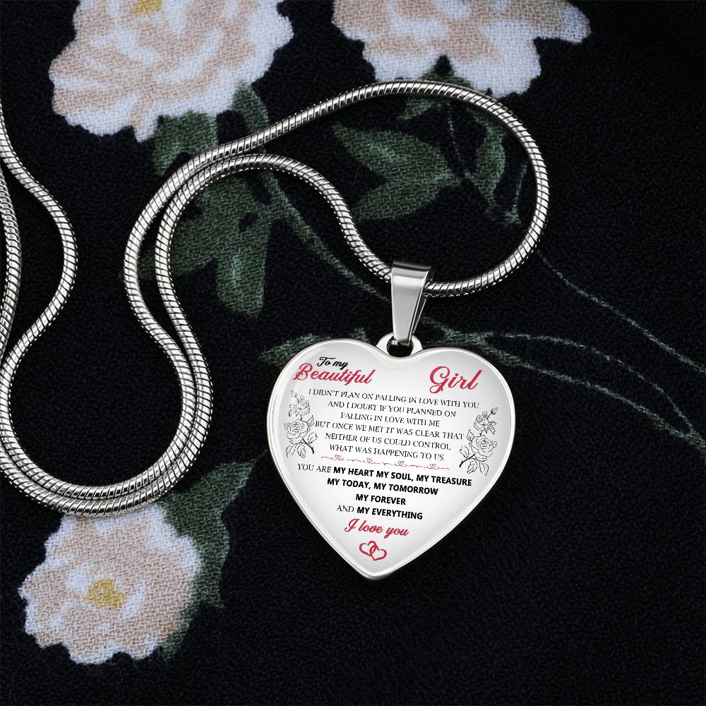 To My Beautiful Girl Pendant Heart Necklace Luxury Silver Gold Includes Gift Box