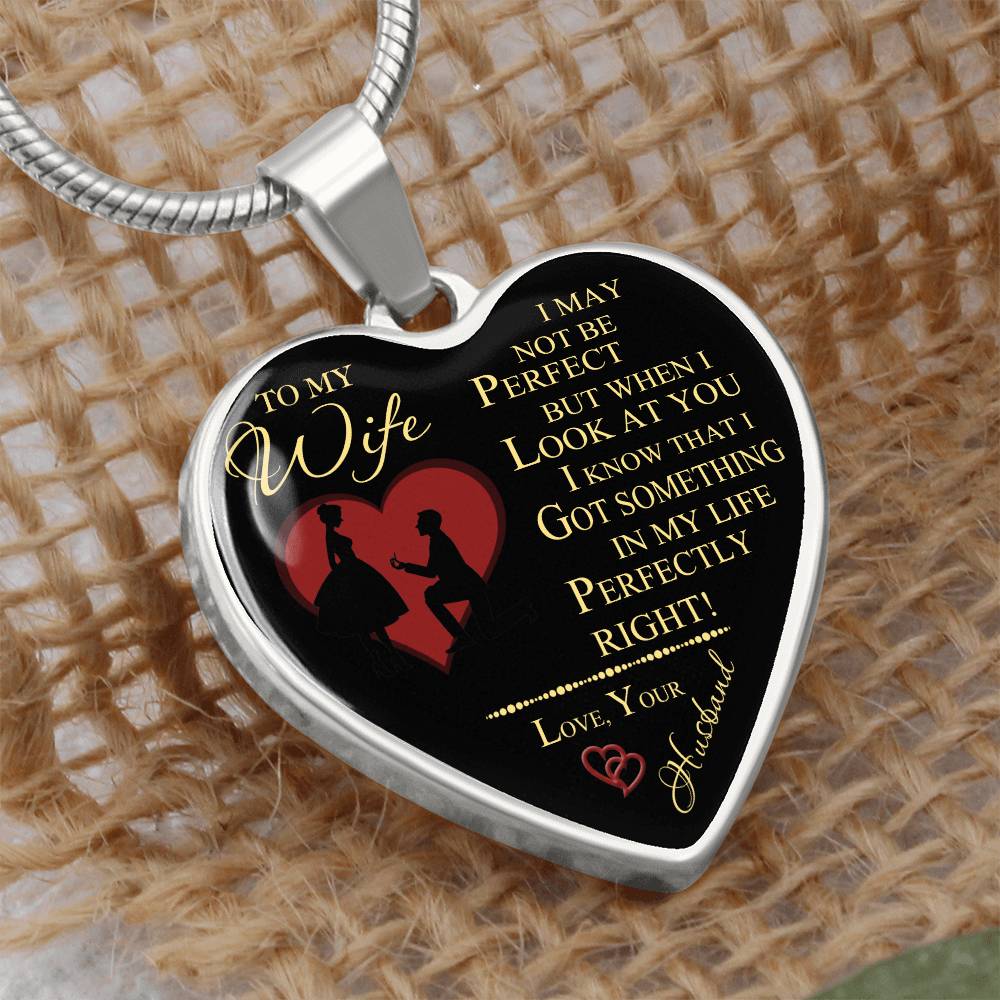 Wife And Husband - To My Wife Heart Necklace Silver, Gold Includes Gift Box!