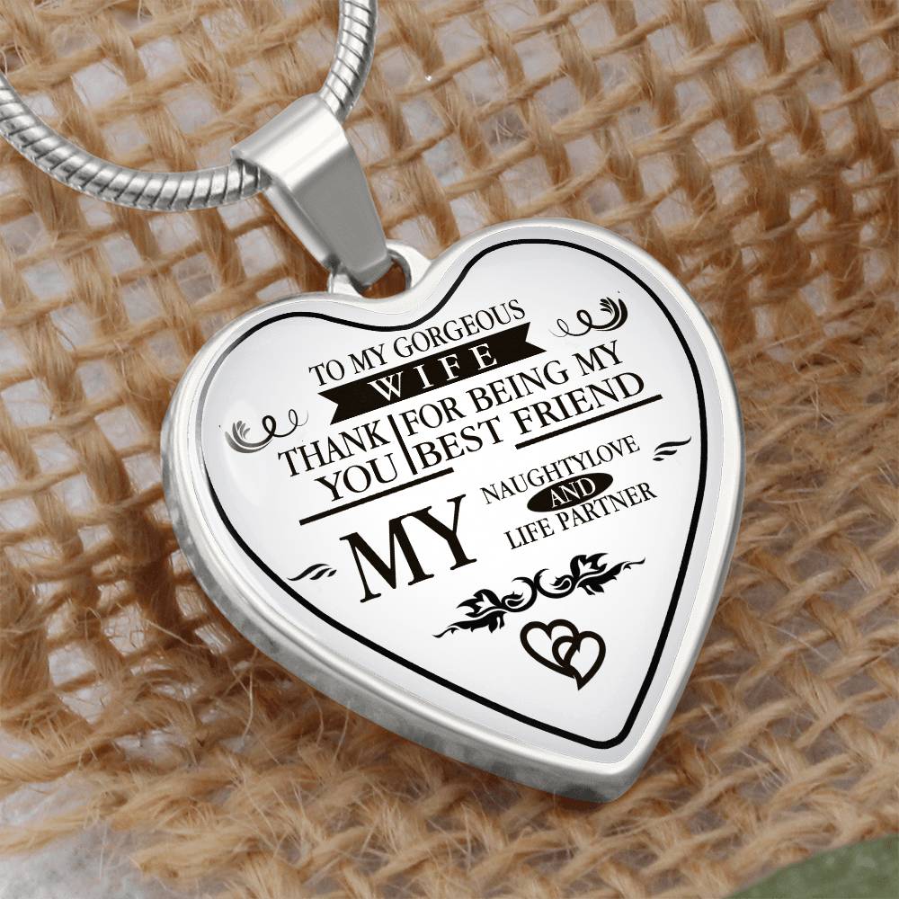To My Gorgeous Wife And Husband Heart Necklace Luxury Silver, Gold Gift Box!