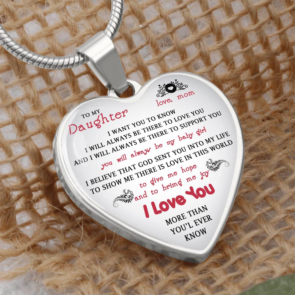 To My Daughter Gift From Mom Heart Necklace Luxury Silver Gold Includes Gift Box