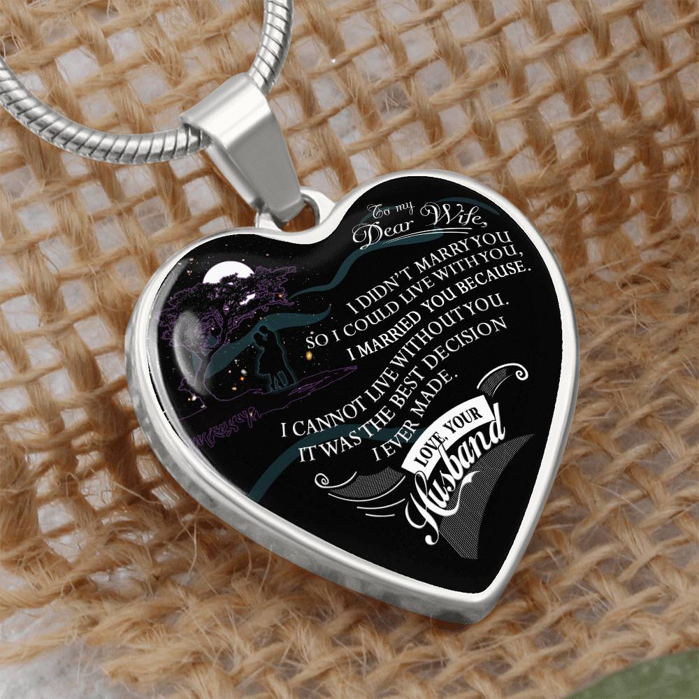 To My Dear Wife Love Your Husband  Heart Necklace Luxury Silver, Gold Gift Box!