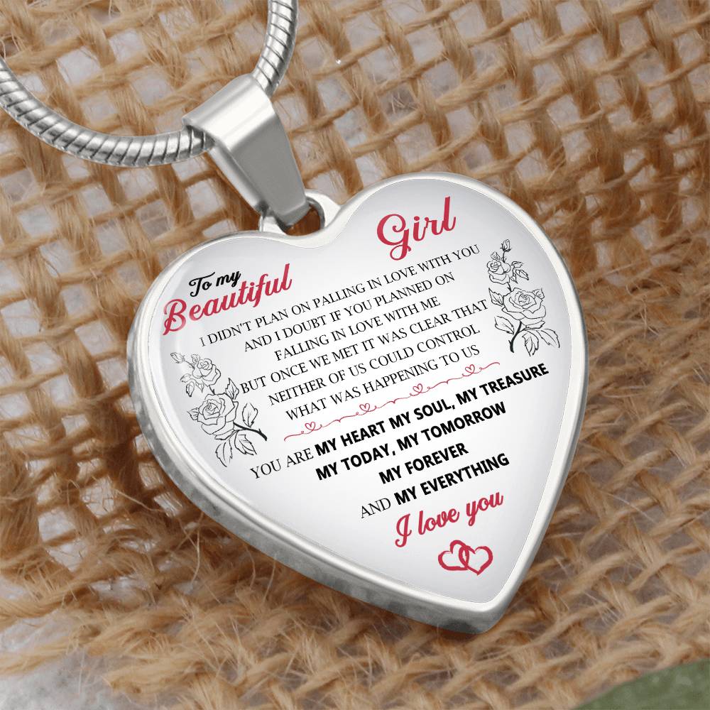 To My Beautiful Girl Pendant Heart Necklace Luxury Silver Gold Includes Gift Box