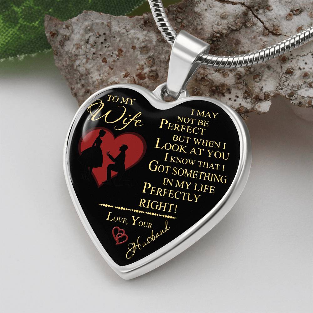 Wife And Husband - To My Wife Heart Necklace Silver, Gold Includes Gift Box!