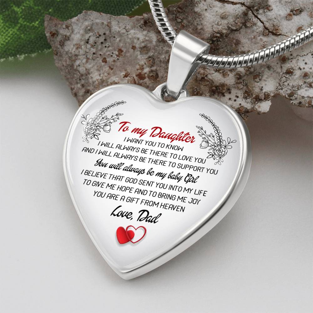 To My Daughter Gifts From Dad Heart Necklace Silver, Gold Includes Gift Box!