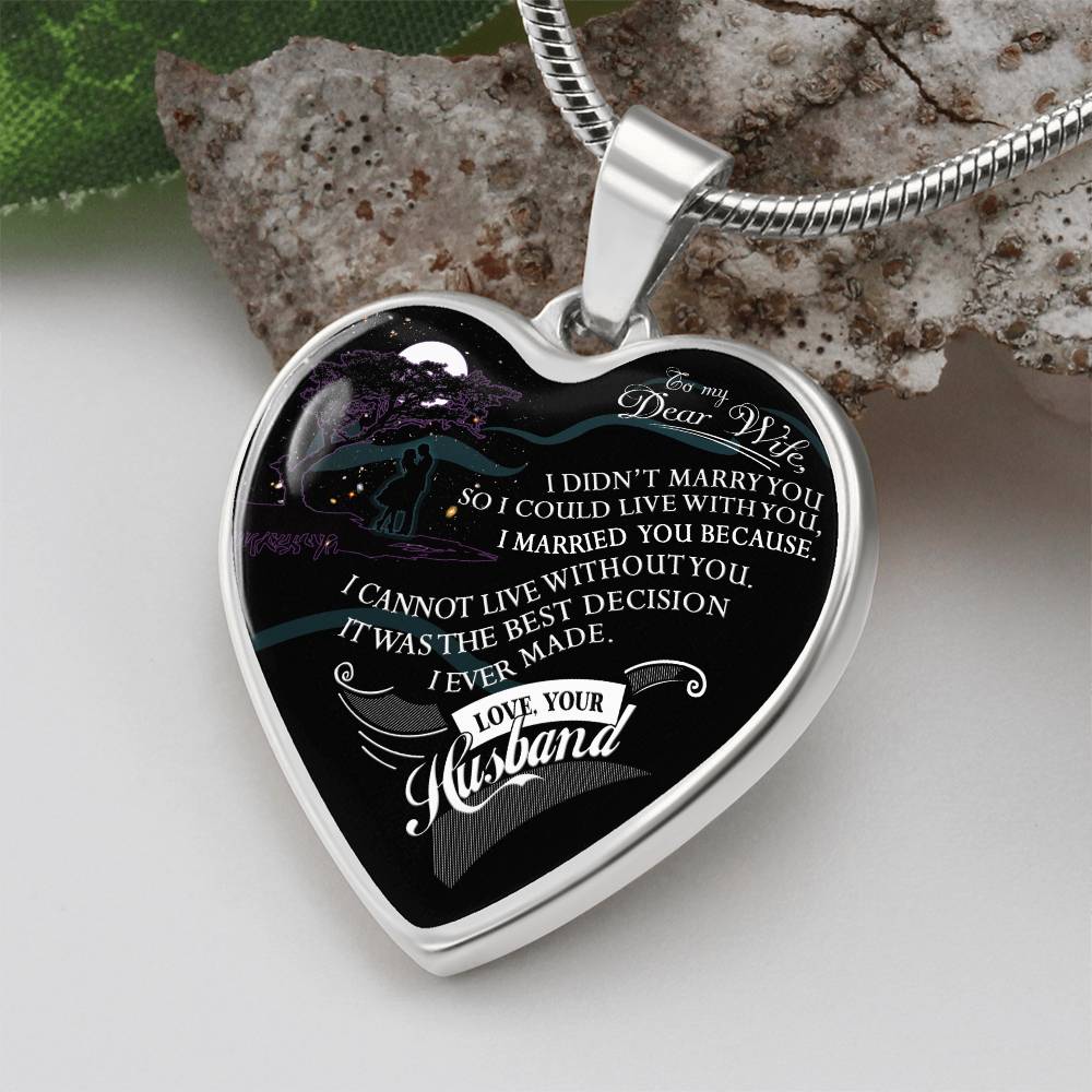 To My Dear Wife Love Your Husband  Heart Necklace Luxury Silver, Gold Gift Box!