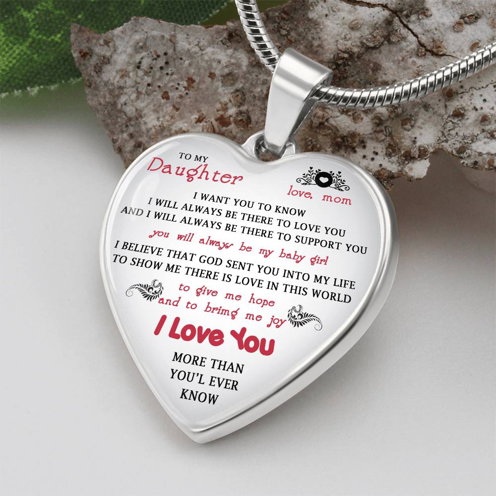 To My Daughter Gift From Mom Heart Necklace Luxury Silver Gold Includes Gift Box