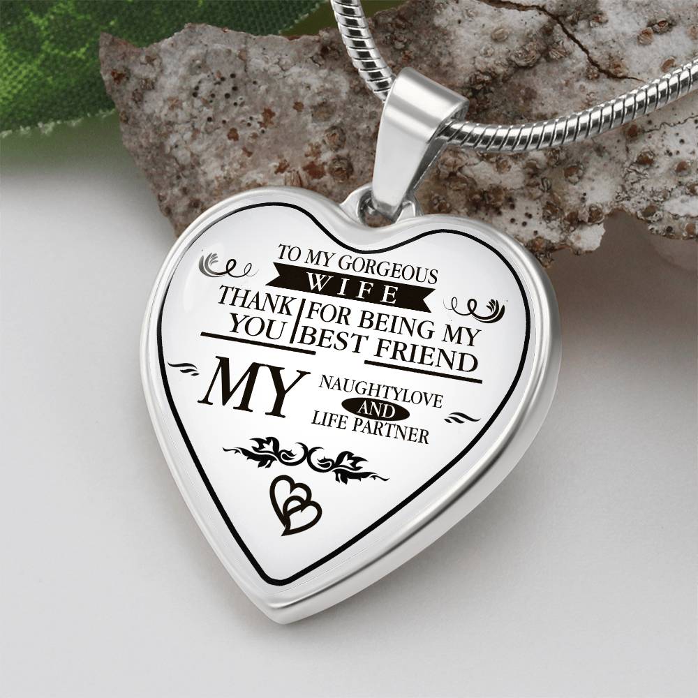 To My Gorgeous Wife And Husband Heart Necklace Luxury Silver, Gold Gift Box!