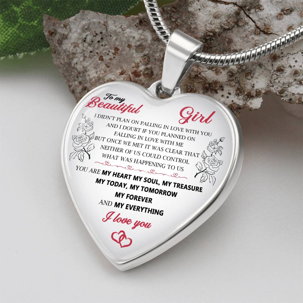 To My Beautiful Girl Pendant Heart Necklace Luxury Silver Gold Includes Gift Box