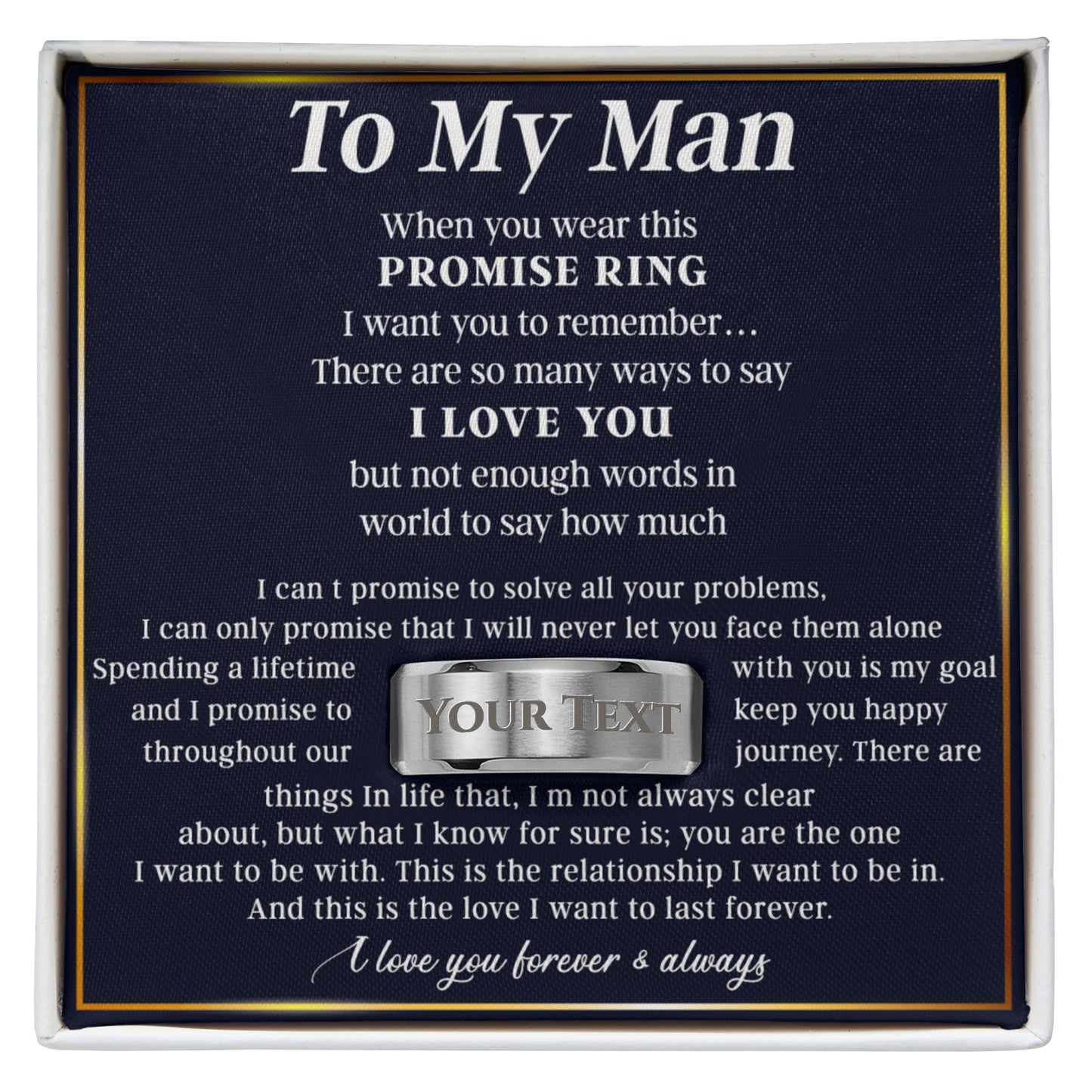 To My Man Ring From Her, Men's Engraved Name Ring Stainless Steel Gift For Him Size 8, 9, 10