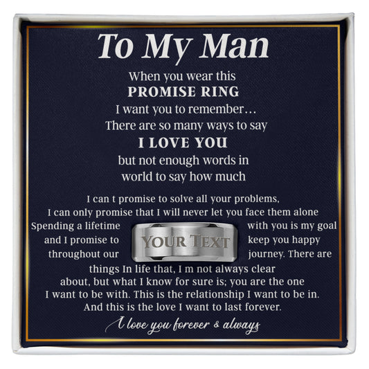 To My Man Ring From Her, Men's Engraved Name Ring Stainless Steel Gift For Him Size 8, 9, 10