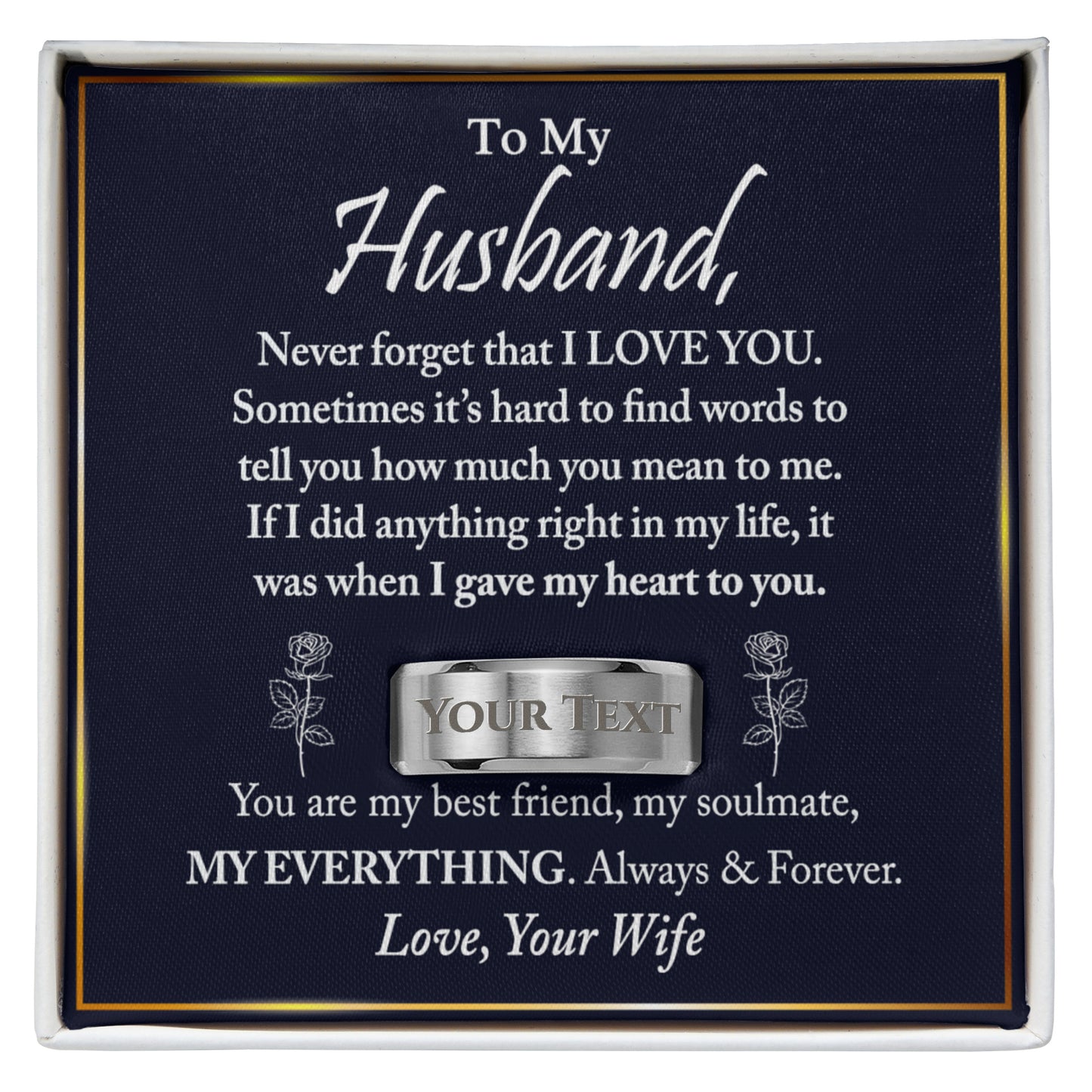 To My Husband Ring Jewelry From Wife, Men's Engraved Ring Stainless Steel Gift For Him
