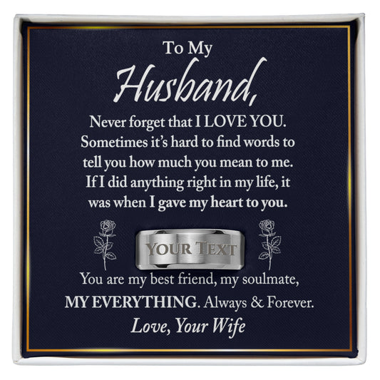 To My Husband Ring Jewelry From Wife, Men's Engraved Ring Stainless Steel Gift For Him