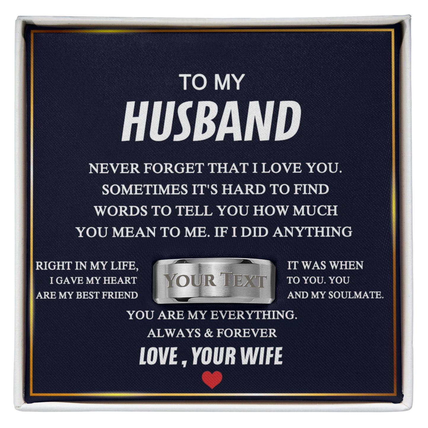 To My Husband Ring  Engraved Name Gift For Him, Jewelry Ring Stainless Steel Size 8, 9, 10