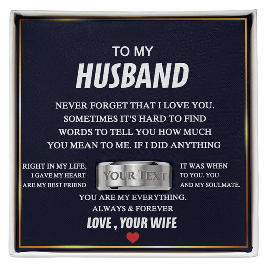 To My Husband Ring  Engraved Name Gift For Him, Jewelry Ring Stainless Steel Size 8, 9, 10