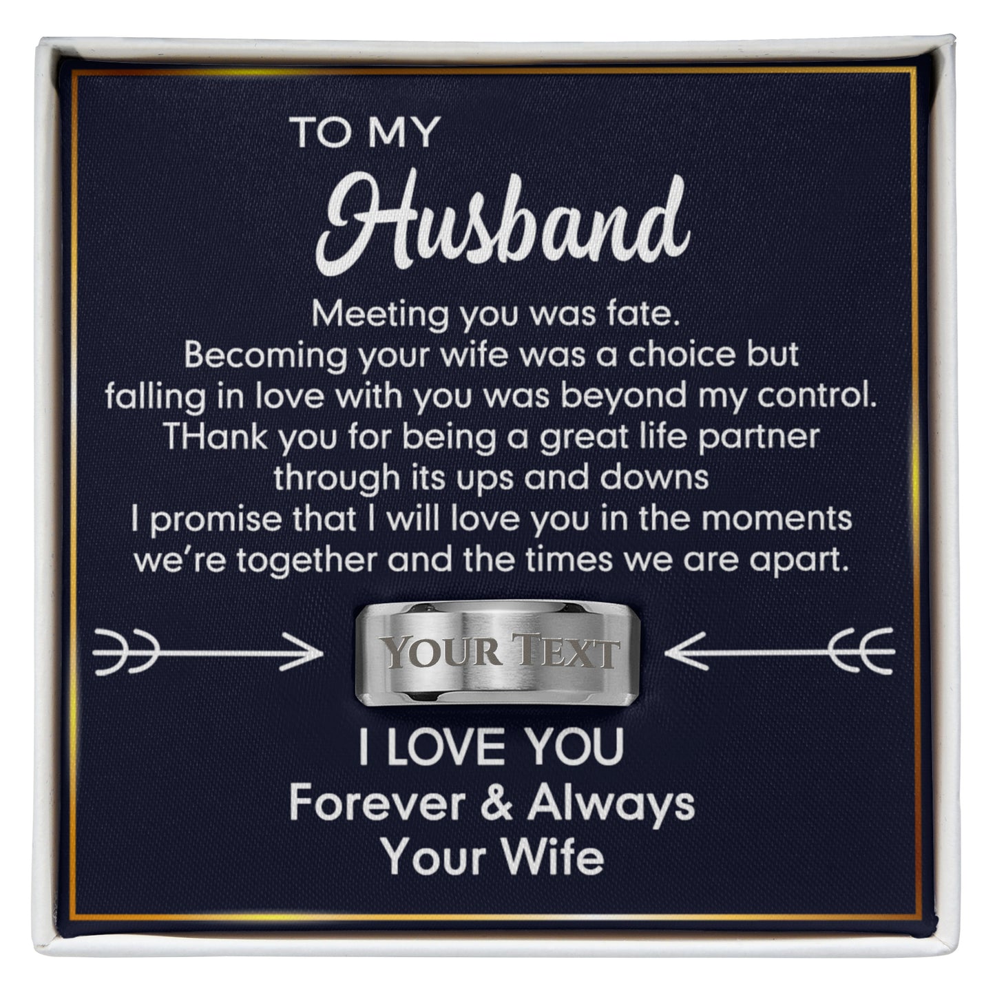 To My Husband Ring From Wife, Men's Ring with Message Card Stainless Steel Gift For Him