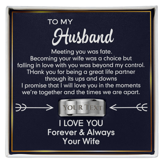 To My Husband Ring From Wife, Men's Ring with Message Card Stainless Steel Gift For Him