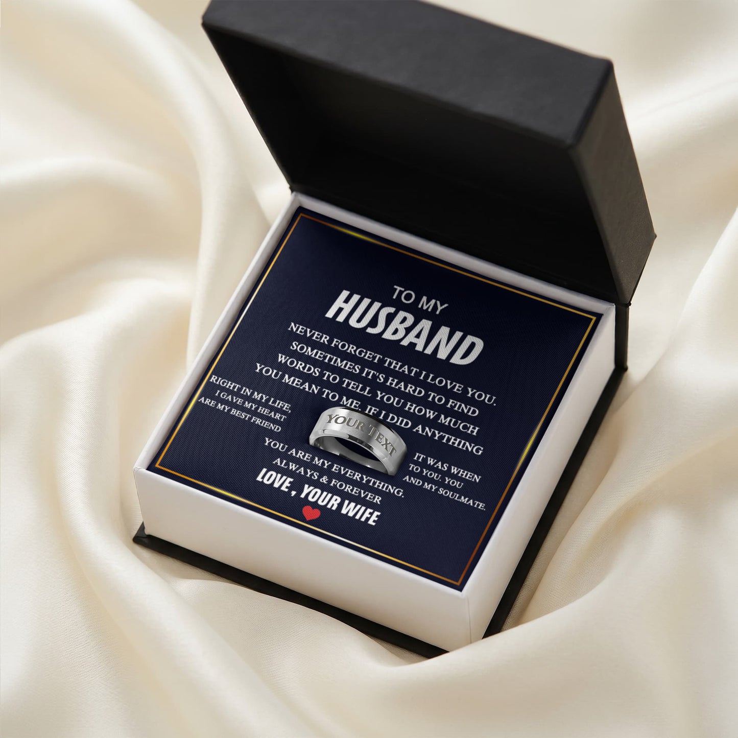 To My Husband Ring  Engraved Name Gift For Him, Jewelry Ring Stainless Steel Size 8, 9, 10