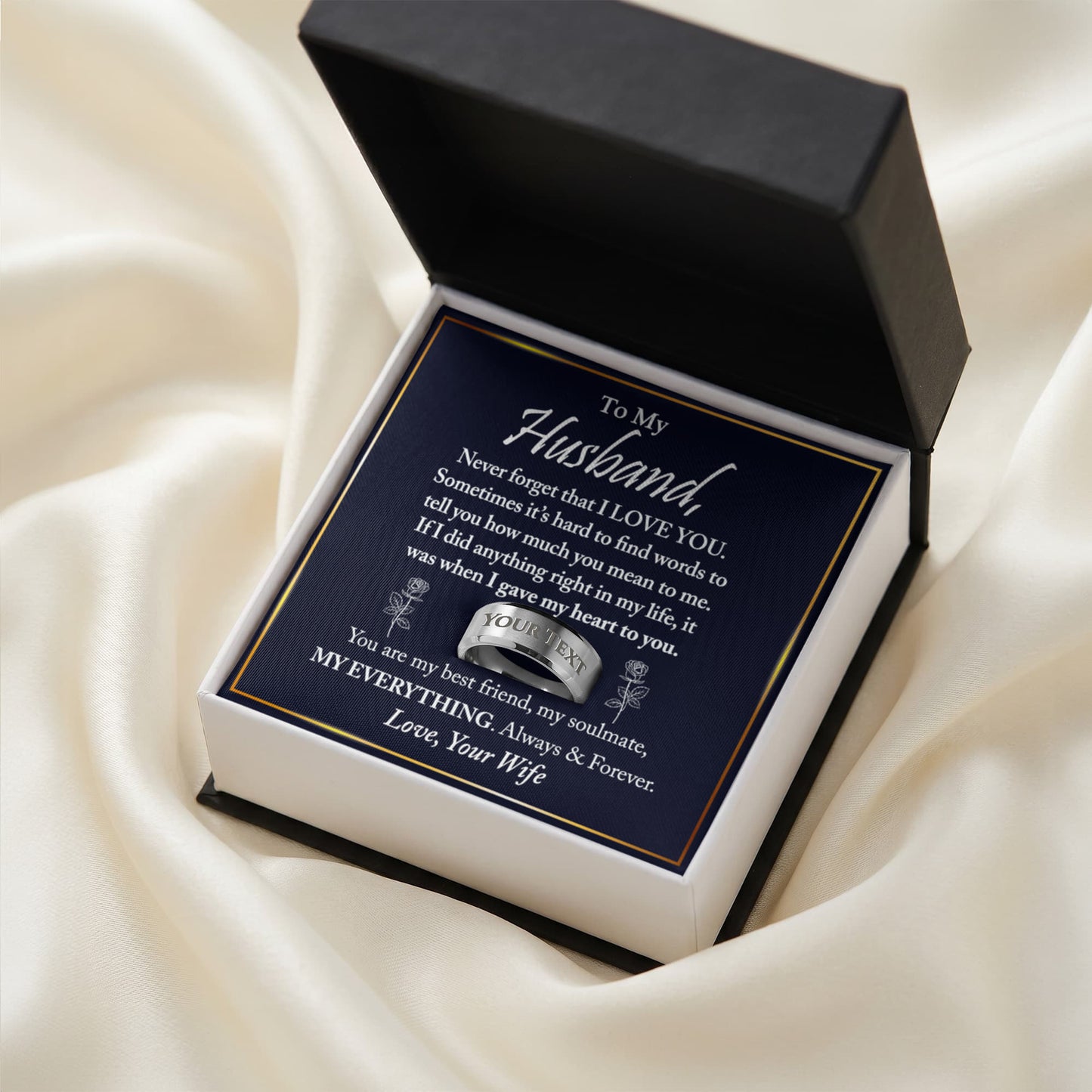 To My Husband Ring Jewelry From Wife, Men's Engraved Ring Stainless Steel Gift For Him