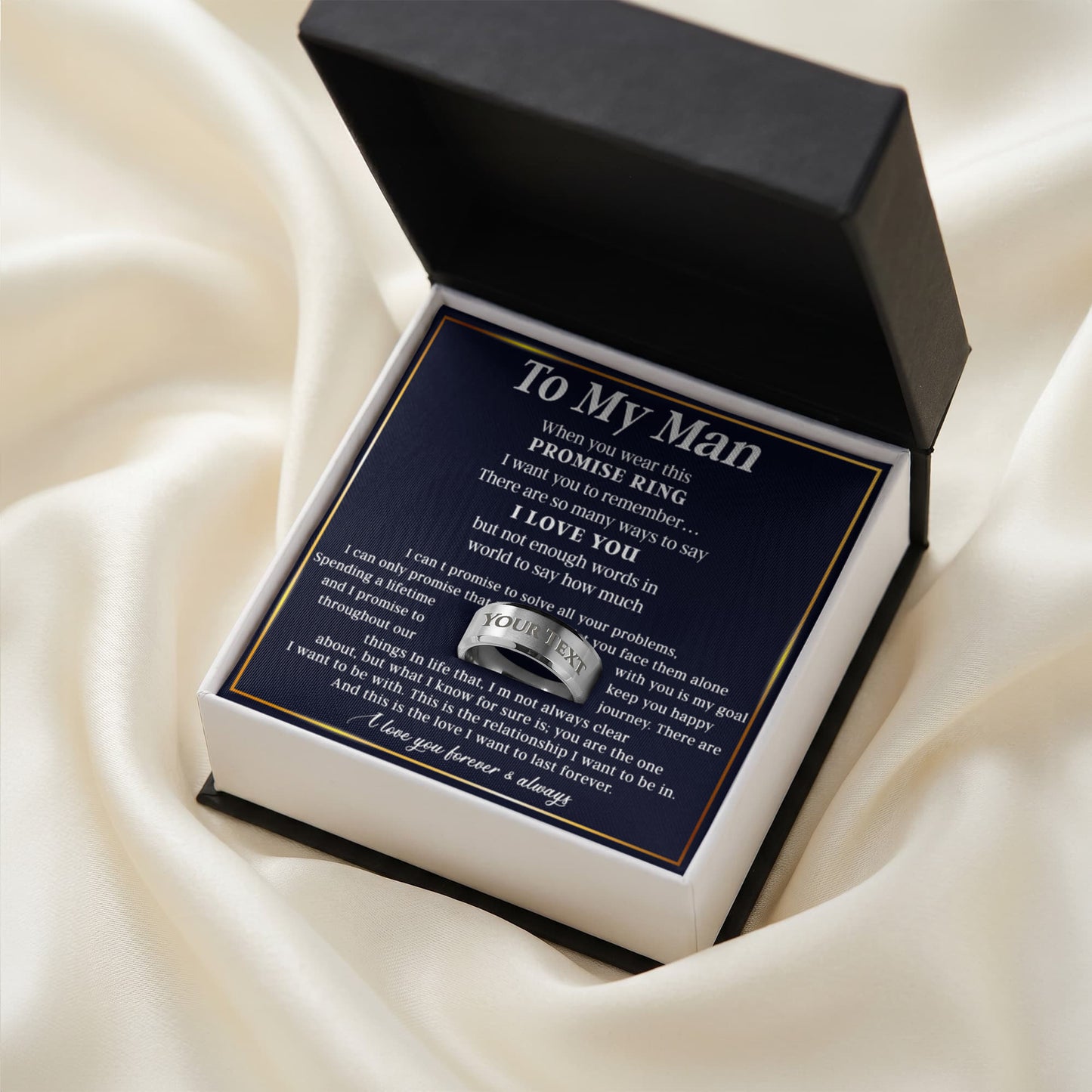 To My Man Ring From Her, Men's Engraved Name Ring Stainless Steel Gift For Him Size 8, 9, 10