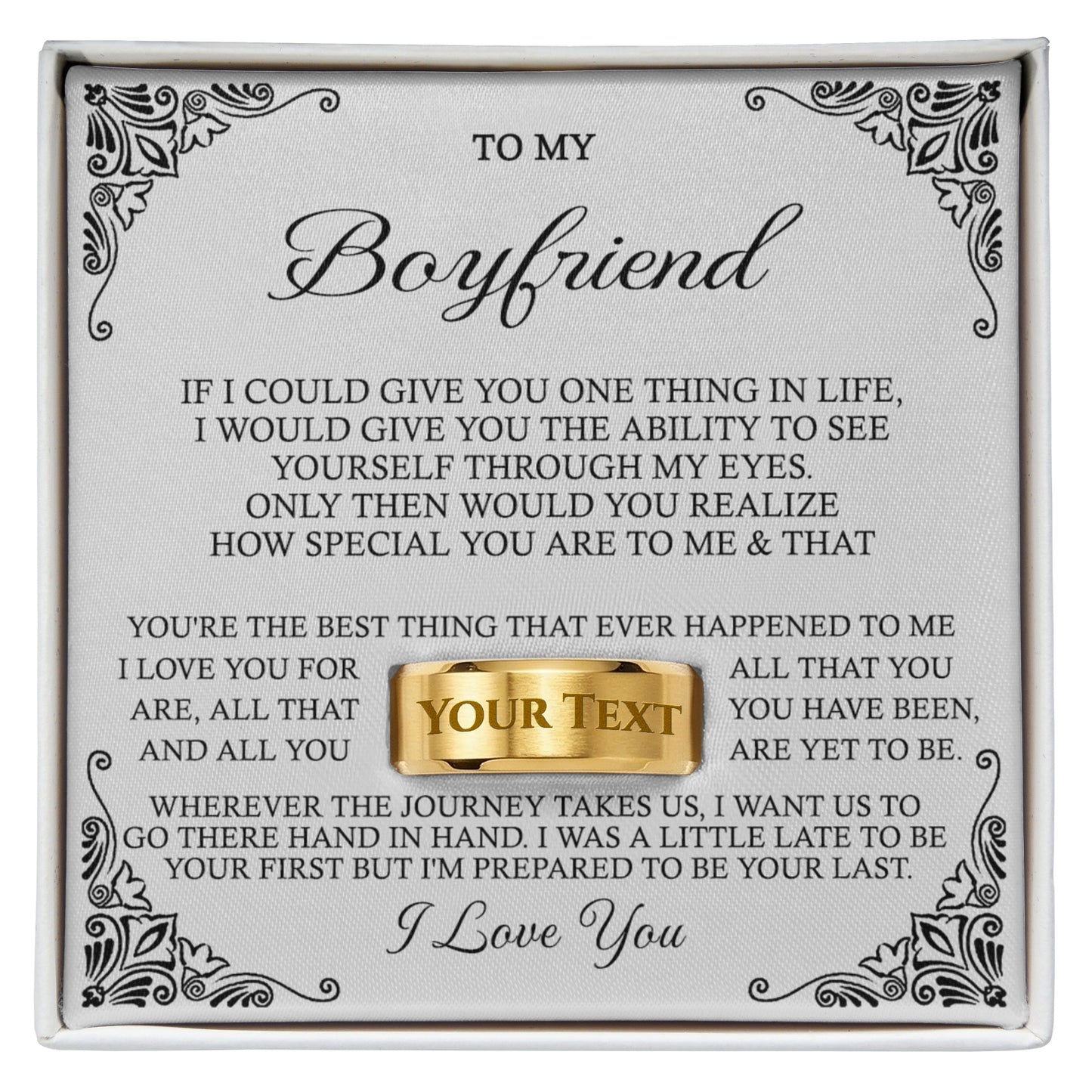 To My Boyfriend Engraved Name Men's Rings For Men Stainless Steel Size 8, 9, 10