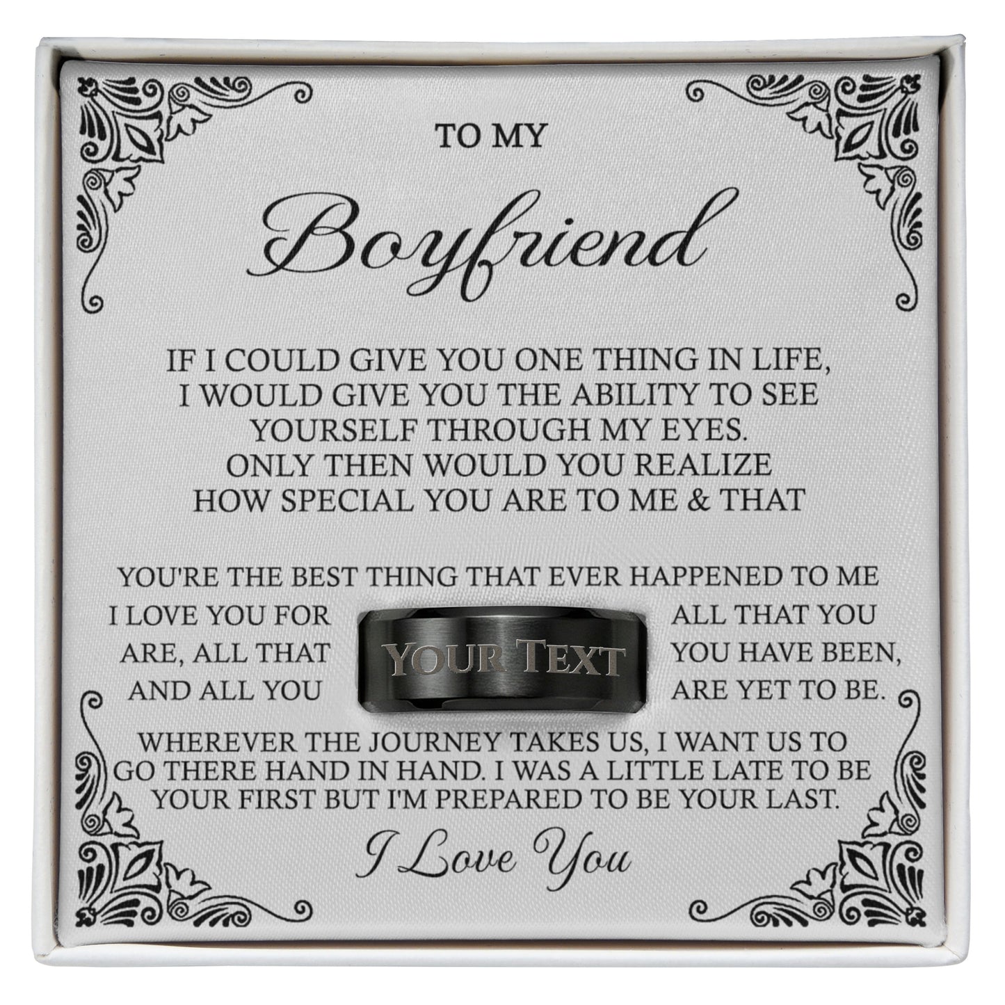 To My Boyfriend Engraved Name Men's Rings For Men Stainless Steel Size 8, 9, 10
