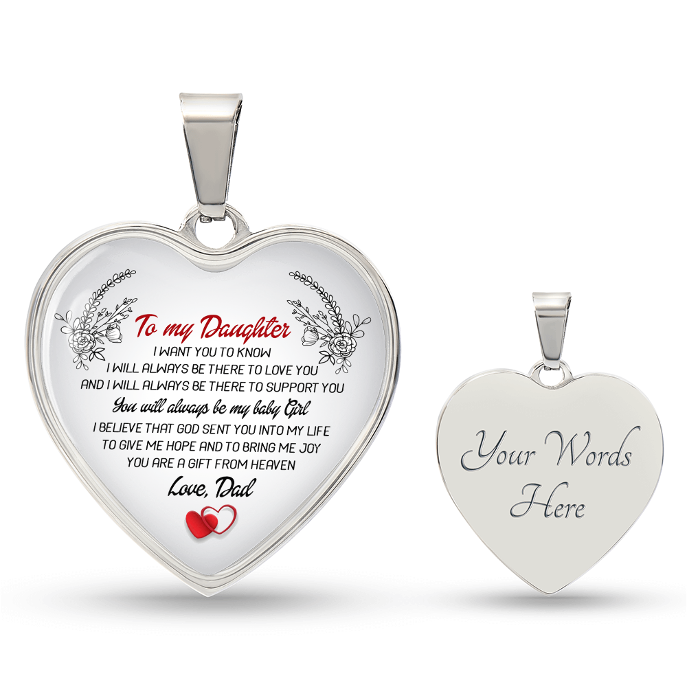 To My Daughter Gifts From Dad Heart Necklace Silver, Gold Includes Gift Box!