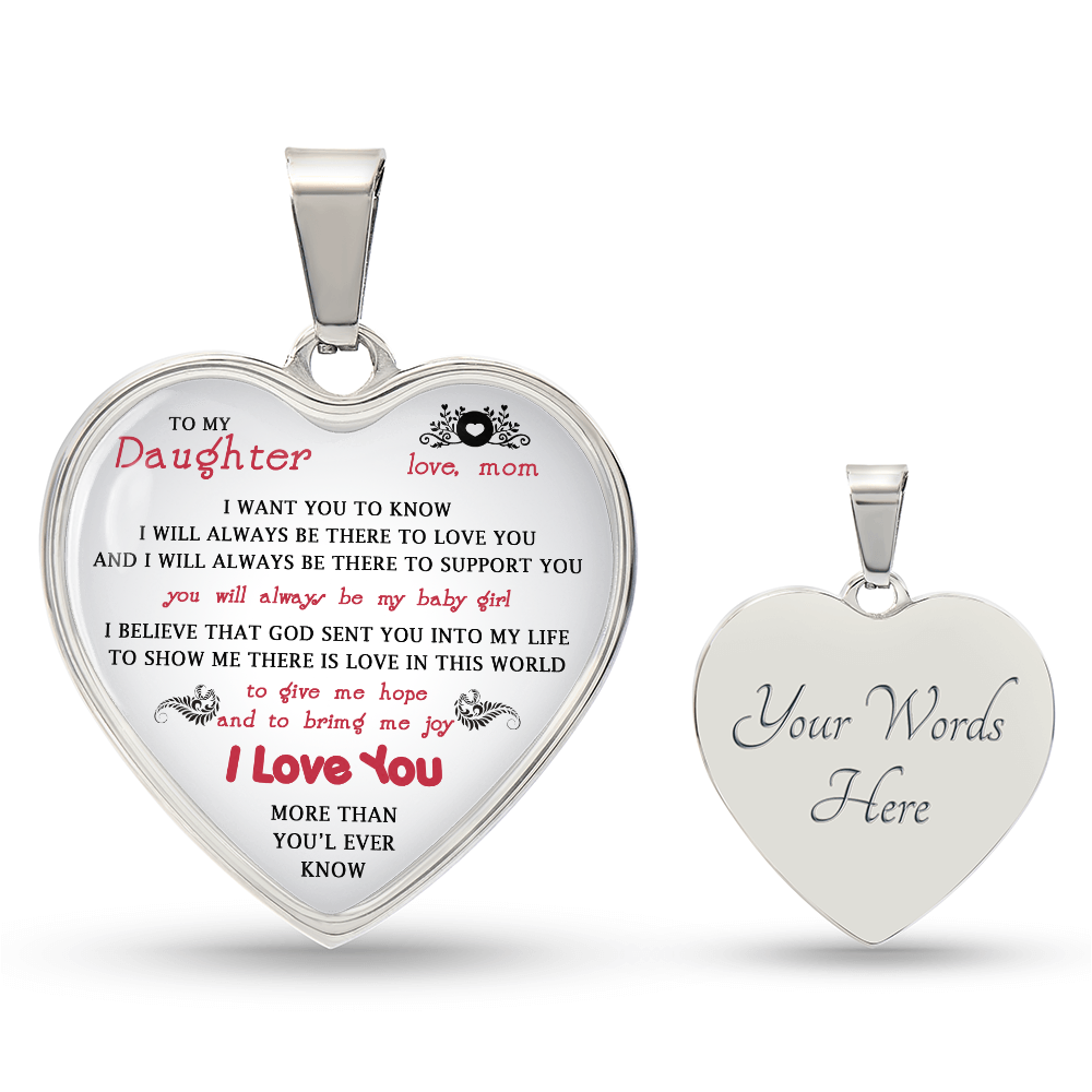 To My Daughter Gift From Mom Heart Necklace Luxury Silver Gold Includes Gift Box
