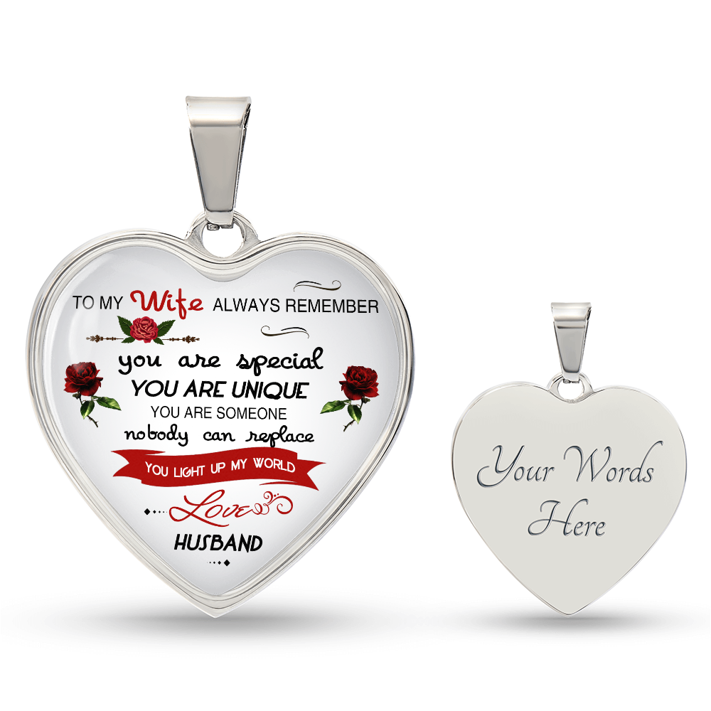 To My Wife Always Remember Heart Necklace Luxury Silver, Gold Includes Gift Box!