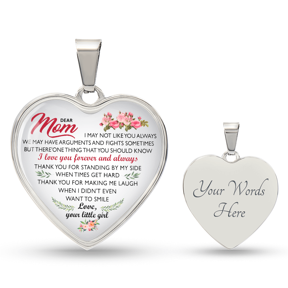 To My Mom, Dear Mom Love You Heart Necklace Luxury Silver Gold Includes Gift Box